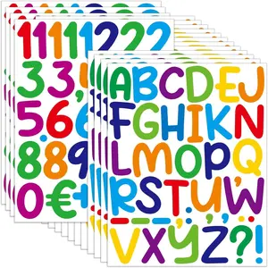 600 PCS 16 Sheets 2 Inch Large Alphabet Letter Stickers Vinyl Self Adhesive Waterproof Number Stickers for Indoor Outdoor Mailbox Poster Crafts Cartoon Multicolor