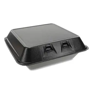 212 MAIN Large Insulated 1-Compartment Food Storage Lunch Box - Black PS Foam Container with Hinged Lid, Temp-Retain Home Organizer