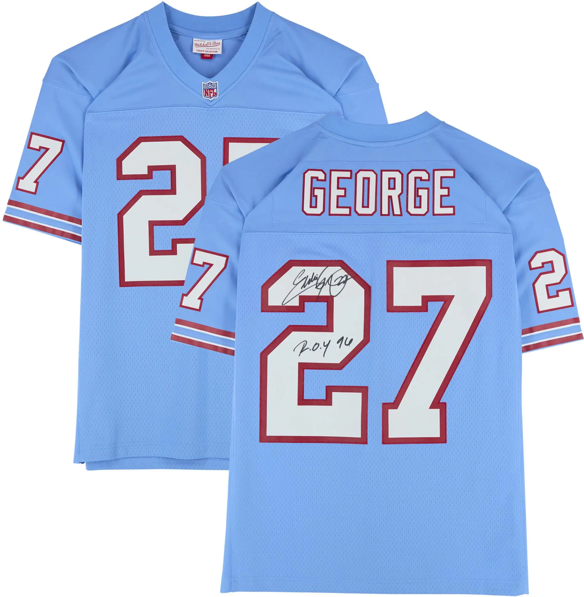 Eddie George Houston Oilers Autographed Mitchell and Ness 1997 Light Blue Replica Jersey with "ROY 96" Inscription - Fanatics Authentic Certified