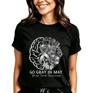 Brain Tumor Awareness Ribbon Flowers T-Shirt for Women Men Cotton Clothing
