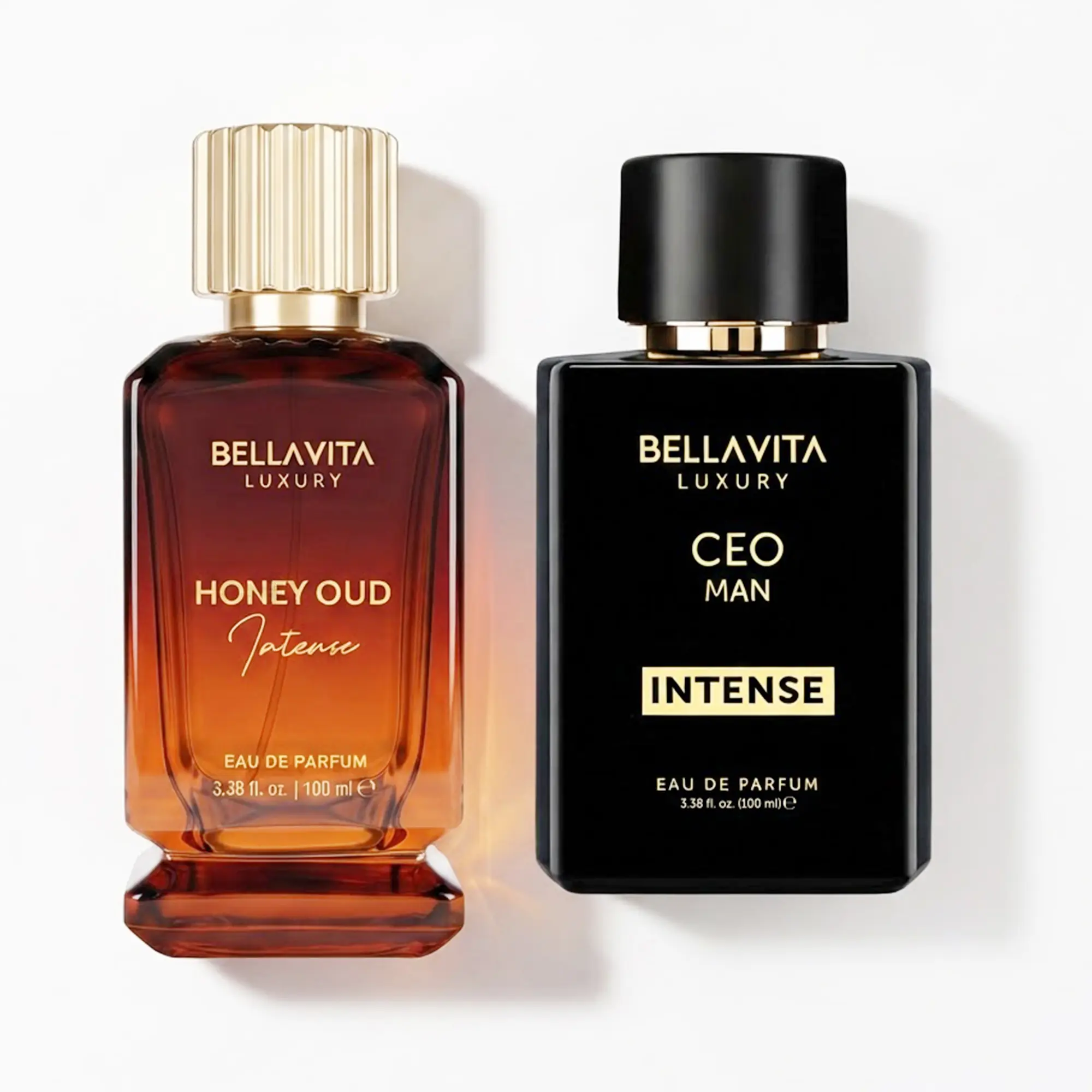 The Power Pair by BellaVita Luxury | Honey Oud Intense & CEO Man Intense Perfume Set | Honey, Oud, Black Pepper, Bergamot, Leather & Amber Notes | Long-Lasting Duo