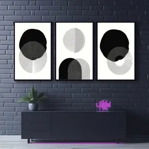 3 artistic black geometric lines and irregular circles abstract mural canvas posters, suitable for home office, living room, bedroom, kitchen, coffee shop decoration 2D flat printing frameless paintings Artwork