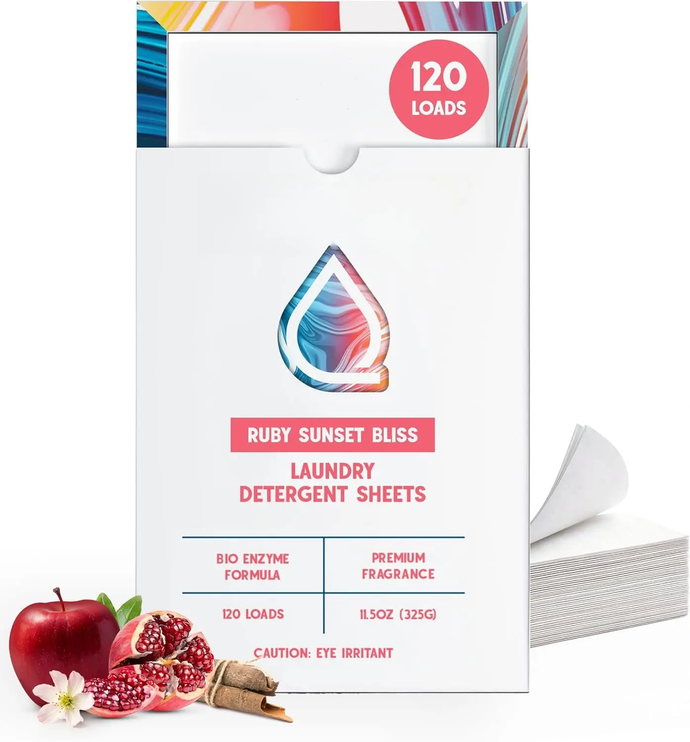 Solid Scented Eco-Friendly Laundry Detergent Sheets - Non-Toxic Bio-Enzymatic Formula, Compact for Travel TSA-Approved, HE & Standard Washer Safe, Liquidless Quick-Dissolving, Family-Safe (120 Loads, Sunset Scent)