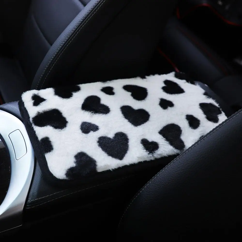 Color Block Heart Pattern Car Armrest Cover, Car Center Console Plush Mat, Car Interior Accessories For Women, Car Accessories, Decoration