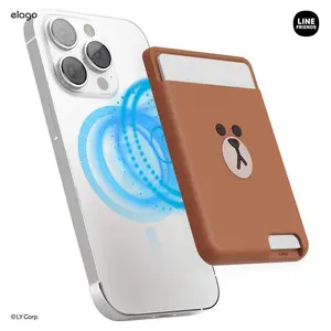 LINE FRIENDS | elago MagSafe Wallet Card Holder - Holds Two Cards, Durable Silicone Material, Accessory for MagSafe Compatible Smartphones and Cases  [BROWN]