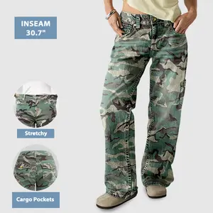 Flamingals Camo Print Mid Rise Straight Leg Pants