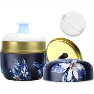 1PCS Blue Portable Empty Case for Body Powder with Body Powder Puffs, Soft Powder Puff And Dusting Powder Travel Case