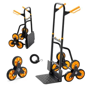 fathersdaygift VEVOR Stair Climbing Cart, 440 lbs Stair-Climbing Capacity, Heavy-Duty Folding Trolley Cart with Telescoping Handle, 6 Wheels and 2 Bungee Cords, Stair Climber Dolly for Home, Groceries, Warehouse