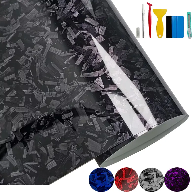 12''x60'' Forged Gloss Black Carbon Fibre Vinyl Wrap Roll - Durable, Air Release Self-Adhesive, Bubble-Minimized Easy-Apply, Easy-Remove Vehicle Wraps for Automotive Exteriors, Motorcycle Stickers, Vinyl Decals