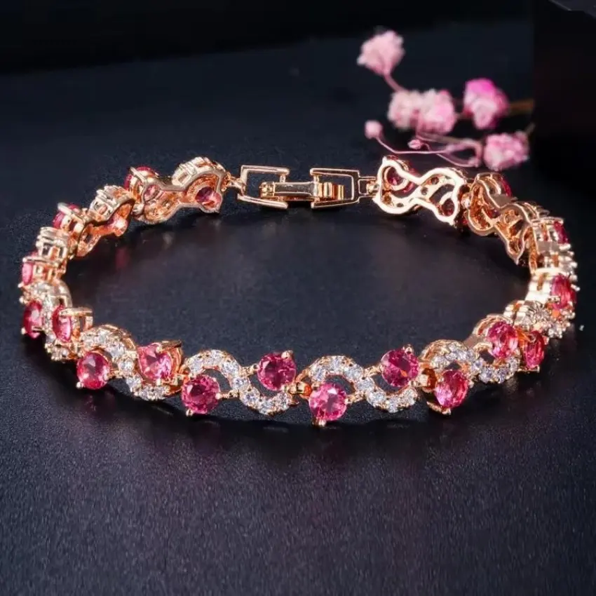 Colorful Wave Crystal Stone Link Bracelet, Women's Tennis-Style Chain Jewelry, Elegant Wrist Accessory, Couples Bracelet Set for Daily Wear Outfits, Bracelets