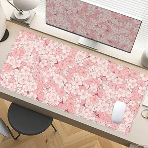 Cherry Blossom Pink Pattern Mouse Pads Extra Large Computer Desk Top Mat Mouse Pad for Laptop Mouse Desk Pad Desk Mats with Non - Slip Rubber Base Stitched Edge for Home and Office Cute Desk Accessories