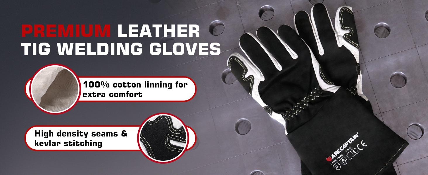 ARCCAPTAIN Tig Welding Gloves: Premium Goatskin Grain Leather, Dexterity, Comfort, Duralble Tig Gloves for Work Protection