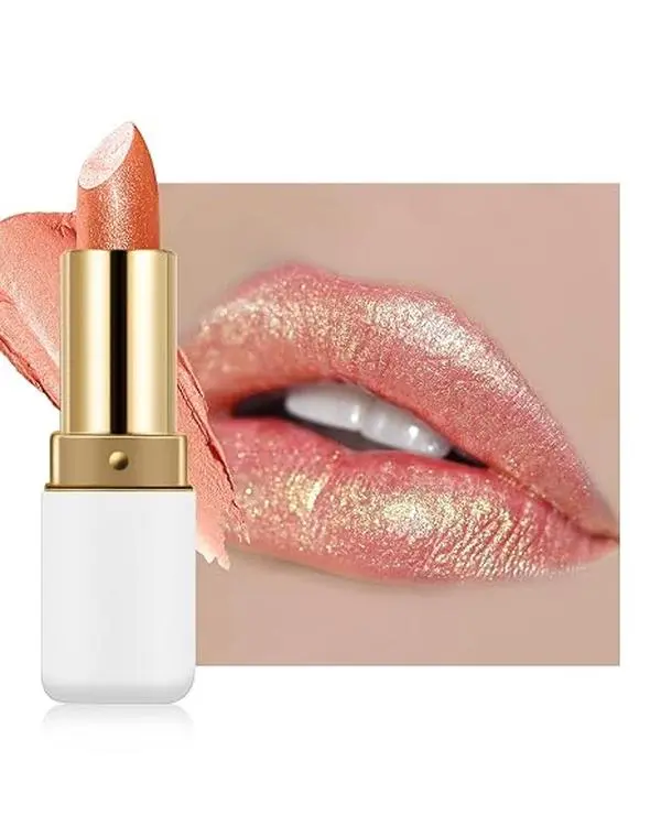 Frosted Shimmer Lipstick, Orange Gold Metallic Glitter Lip Gloss for Women | Sparkling Lipstick,Long Lasting Diamond Lipgloss,Shiny Non-sticky Lip Tint Stain,Thanksgiving Christmas Lip Makeup for Women