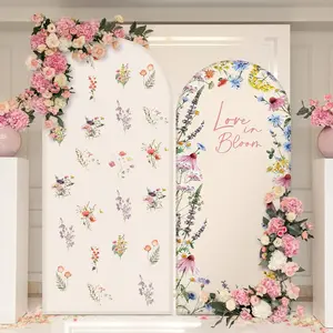 2 count Love in Bloom Bridal Shower Decorations 2-Sided Round Top Cute Wildflower Backdrop Arch Cover for Wedding Bridal Bride-to-be Engagement Wedding Party Supplies 6 ft/7.2 ft ()