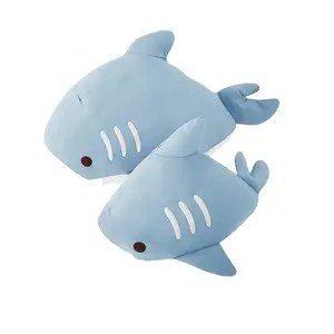 Shark Ice Silk Plush Pillow, Ocean Animal Ice Silk Toy Doll, Soft Stuffed Animal for Kids, Sky Blue Color, 13x8.6 Inches