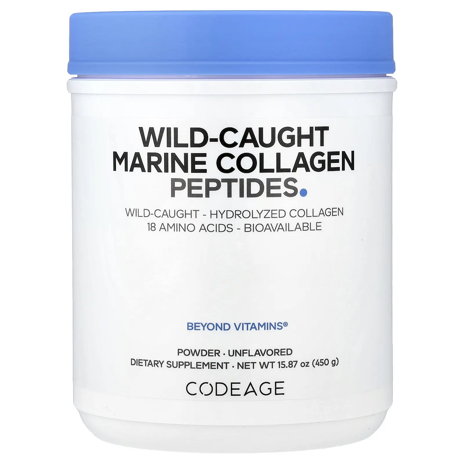 Codeage Wild-Caught Marine Collagen Peptides Powder, Unflavored, 15.87 oz (450 g)