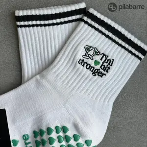 Tini Bit Stronger Socks -  Martini Pilates Socks - Cute Pilates Socks - Green Heart Grip Socks For Pilates Work Out Training
