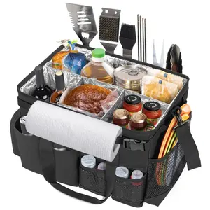 [Bellemave] Insulated Picnic Organizer Bag with Dividers, Multi-Pocket BBQ Tote with Paper Towel Holder & Shoulder Strap for Outdoor Use, 3 Ways Carry﻿