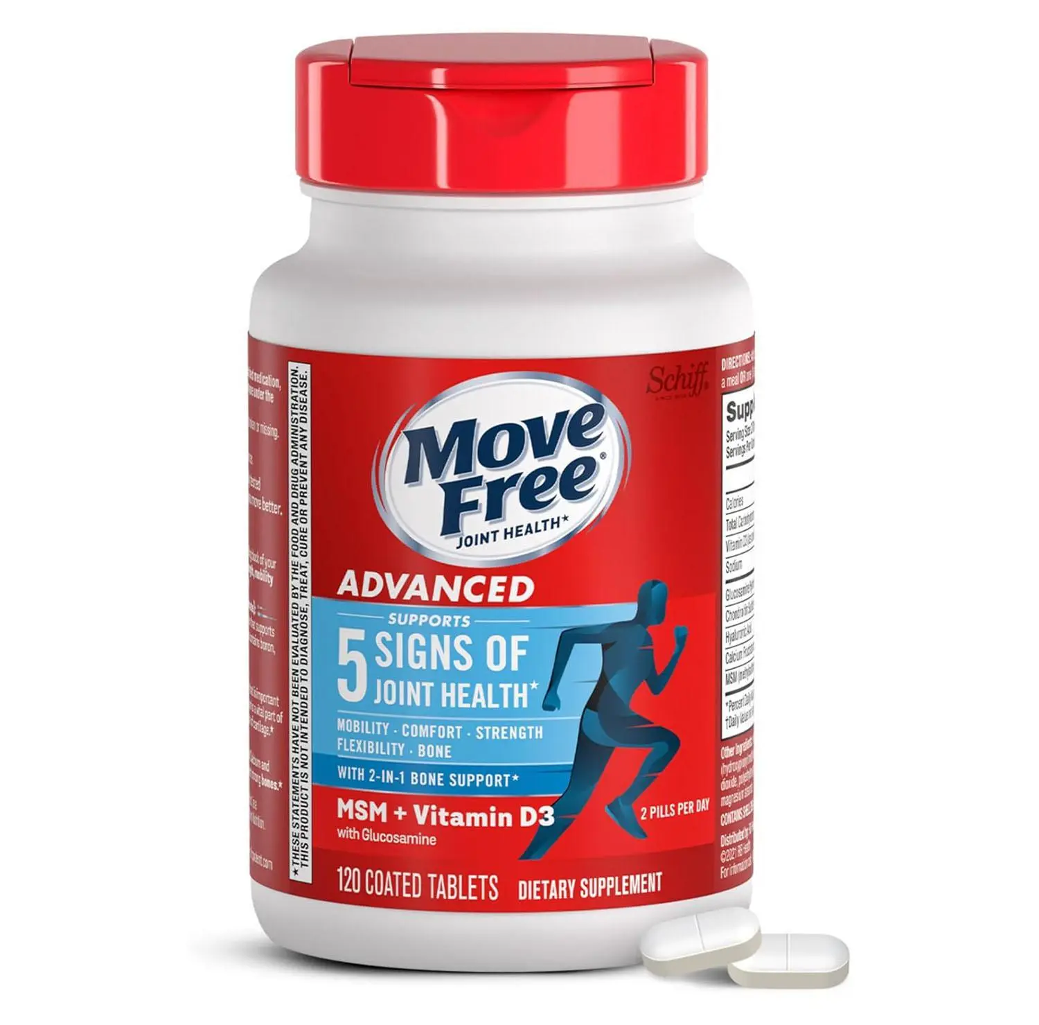 Move Free Advanced Glucosamine Chondroitin MSM + Vitamin D3 Joint Support Supplement, Supports Mobility Comfort Strength Flexibility & Bone + Immune Health - 120 Tablets (40 servings)*