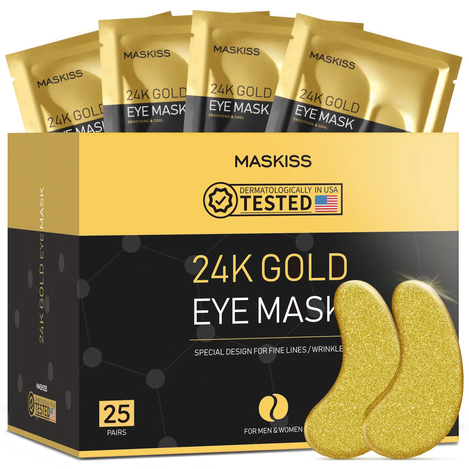 Maskiss 24K Gold Eye Mask – 25 Pairs | Under-Eye Patches for Dark Circles, Puffiness & Fine Lines | Hydrating Collagen Eye Pads | Anti-Aging Skincare Treatment for Women & Men