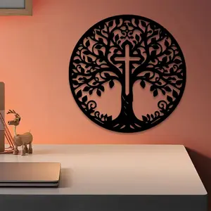 1pc Tree Cross Metal Wall Art, Tree Cross Statue Mural, Perfect for Prayer Room Wall, Baptism Decor, Ideal Gift for Christians, Sacred Metal
