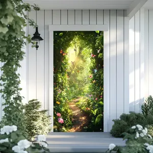 Enchanted Forest Fairy Tale Door Banner, 1 Count Door Curtain with Free Lanyard, Indoor Outdoor Decorative Door Curtain for Front Door, Bedroom, Kitchen, Porch
