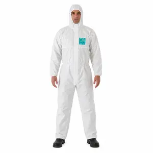Unisex Durable Hooded Disposable Protective Coverall Clothes with Zipper, Elastic Fabric, Chemical-Resistant for Work, 8 Sizes Industrial Workwear Uniforms