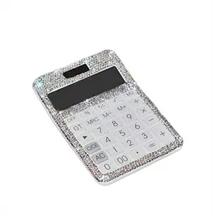 Rhinestone Crystal Dazzling 12 Digit Solar and Battery Dual Power ,LCD Display Calculator for Office, School White US