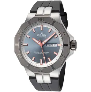 Edox Men's Delfin The Original 43mm Mechanical Round Watch, Stainless Steel Case, Rubber Strap, Automatic Movement 88008-3GCA-BGO