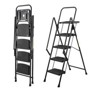 4-step ladder with anti slip wide steps and detachable tool tray ladder stool, anti slip feet, sturdy steel structure, 440 pound steel ladder, suitable for home and office use