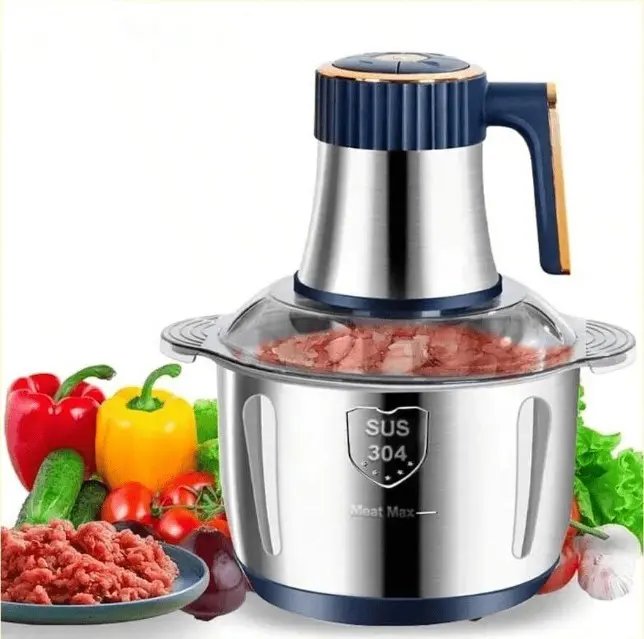 Electric Meat Grinder, Food Processor, Fruit Blender, Vegetable Chopper, Sausage Making Machine,5L Large-Capacity Double-Blade Meat Grinder, Stainless Steel Kitchen Food Cutter, Vegetables, Onions, Garlic, Peppers, Salads, Fruits, Dough, Etc.