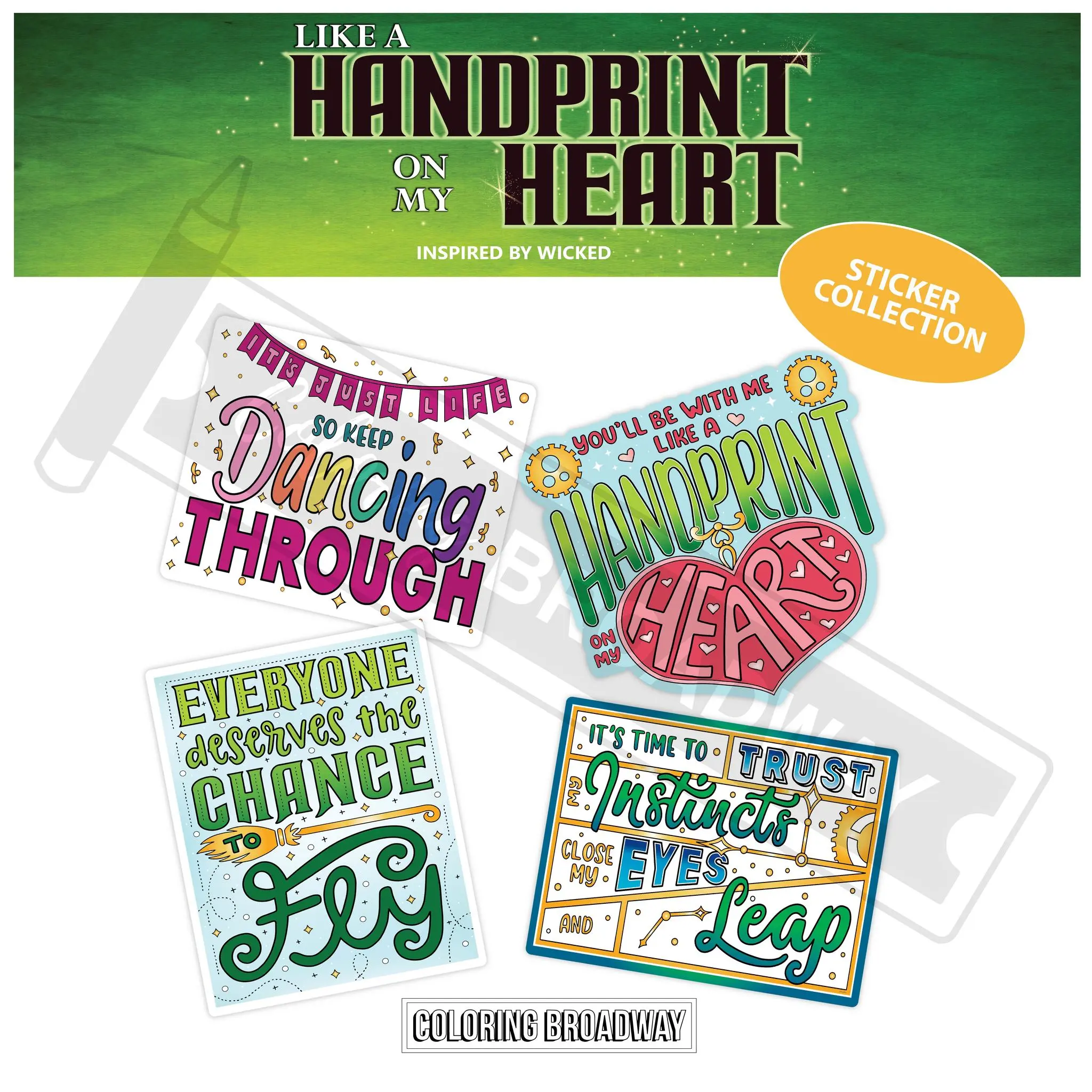 Wicked "Like a Handprint on my Heard” Sticker Collection – (Set of 4 – 3” Die Cut Stickers)