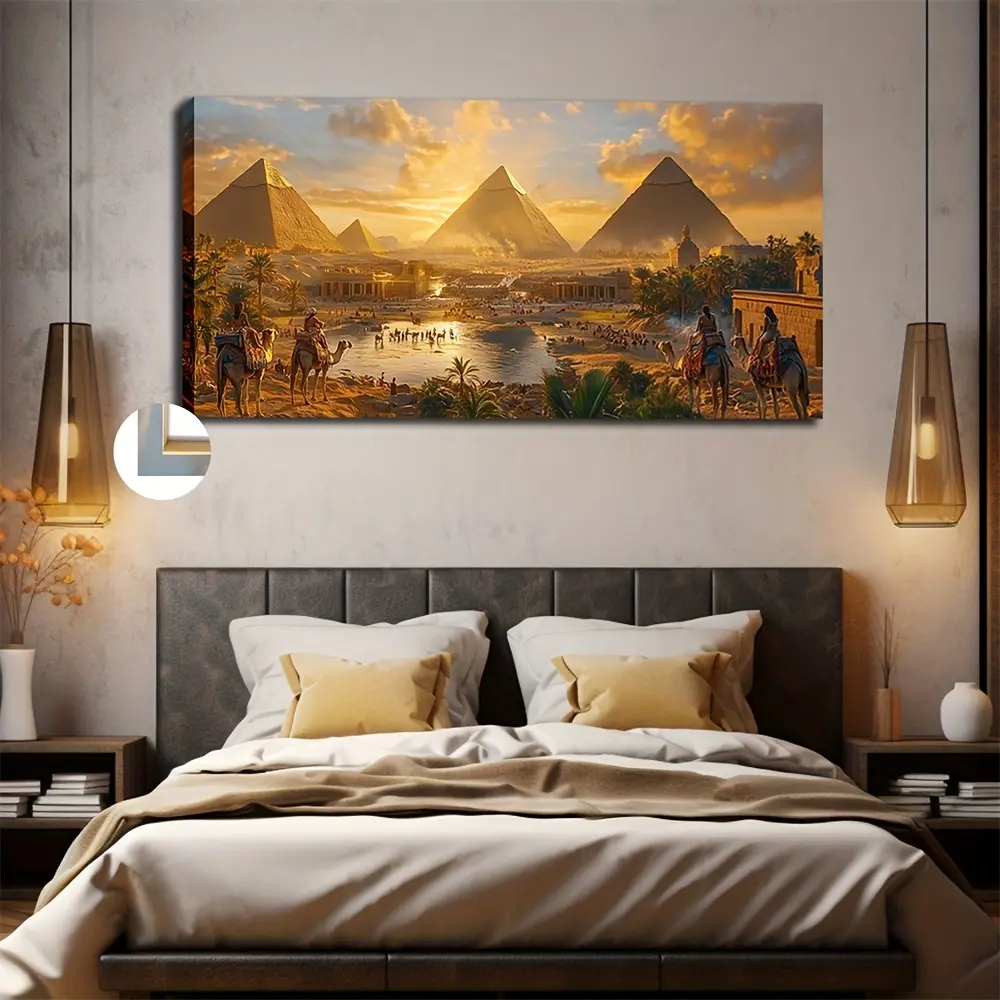 Framed Canvas Oil Print Wall Decor - 50x100cm/20x40in Majestic Pyramid Landscape Scene, Solid Pattern Framed Art, Large Decorative Home Wall Decor for Bedroom, Office, Majestic View