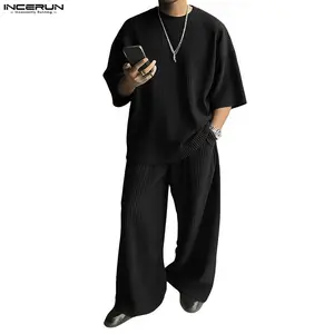 INCERUN Men's Old Money Pleated Set Quiet Luxury Minimalist Summer Outfit