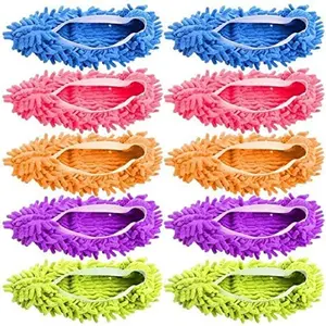 Mop Slippers Shoes 5 Pairs (10 Pieces) - Microfiber Cleaning House Mop Slippers Floor Cleaning Tools Shoe Cover Soft Washable Reusable Microfiber Foot Socks Floor Cleaning Tools Shoe Cover mop floor cleaning