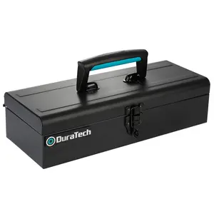 #fathersdaygift DuraTech Tool Box, 15" Portable Steel Small Tool Box with Metal Latch Closure & Plastic Handle with Anti-slip Base, Multi-Purpose Heavy Duty Toolbox, Black