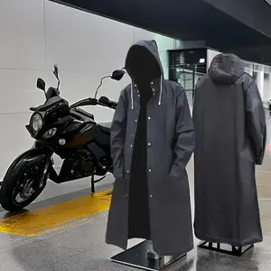 Unisex Black EVA Waterproof Raincoat, Long Hooded Rain Jacket For Motorcycle, Cycling, Hiking, Fishing - No Pocket Outdoor Gear