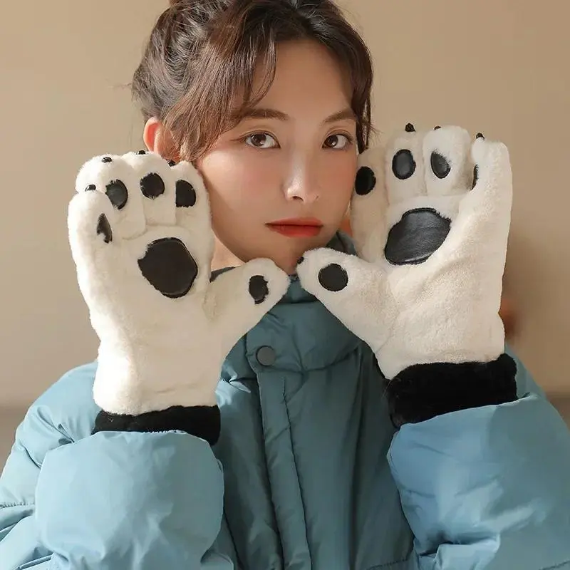 Cute Plush Thick Bear Paw Warm Gloves Claw Paw Plush Mittens Women JK Gloves Winter Outdoor Cosplay Gloves Couple Accessories