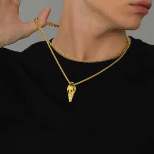 FaithHeart Punk Rock Stainless Steel Necklaces Alligator Skeleton Pendant