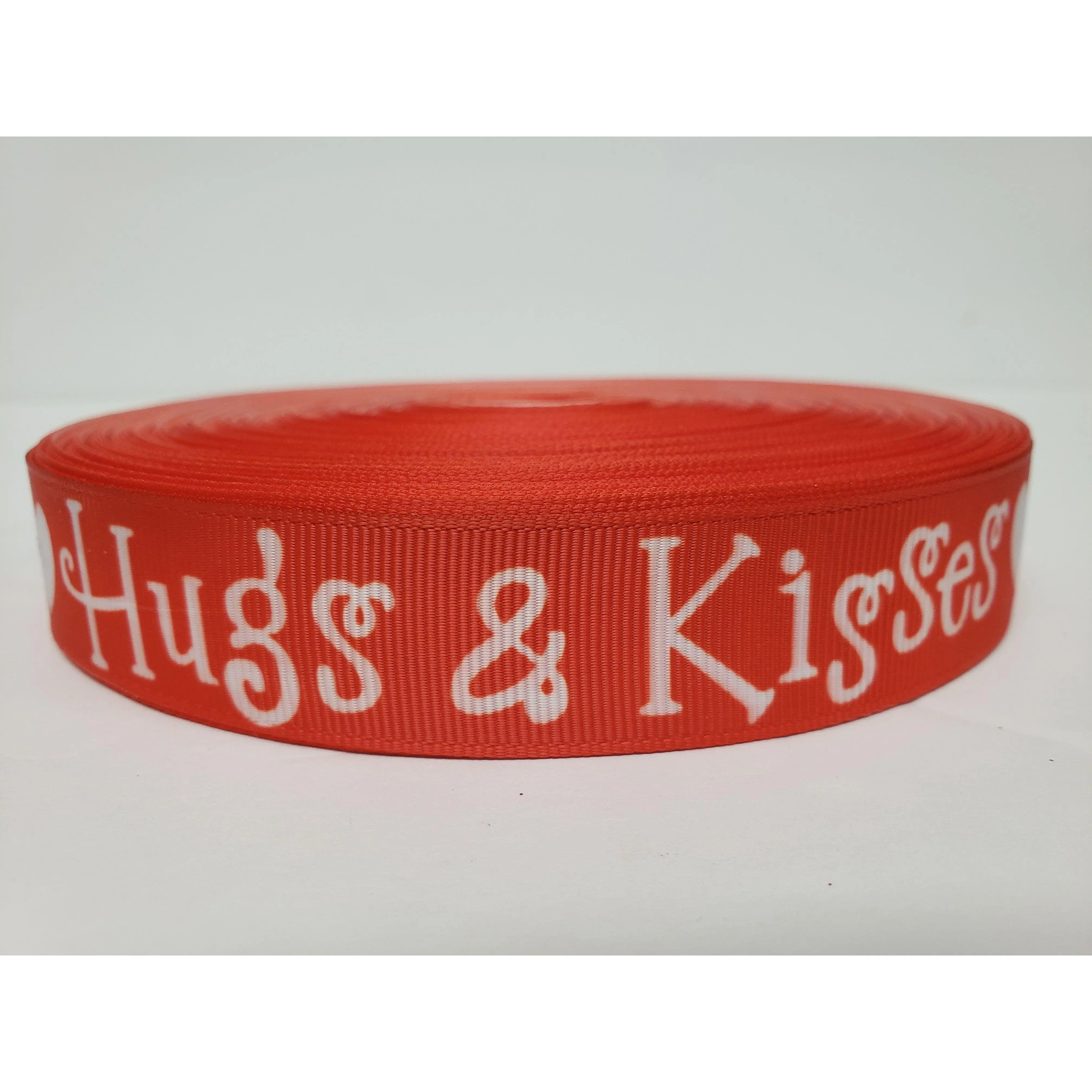 Valentine's Day - Hugs & KIsses - Red Grosgrain Ribbon 7/8" Width - By the yard
