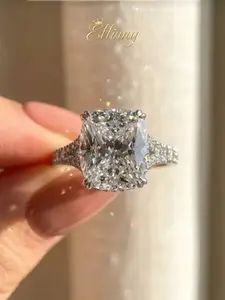 Effinny 925 Sterling Silver 5.0ct Split Shank Cushion 14K Gold Plated Engagement Ring, CZ Elegant Women's No Tarnish Promise Jewelry