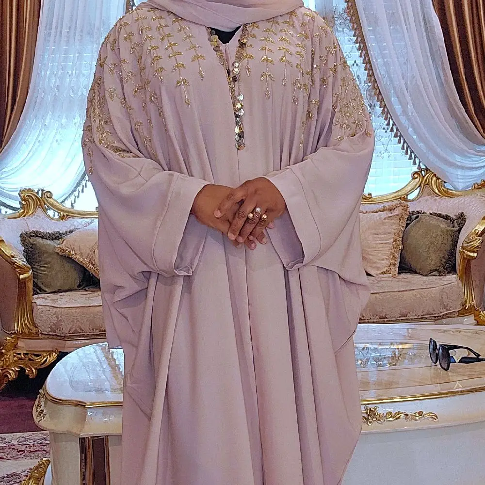 Blush Abaya with Intricate Bead Design Elegant Beaded Detailing in Soft Blush Color