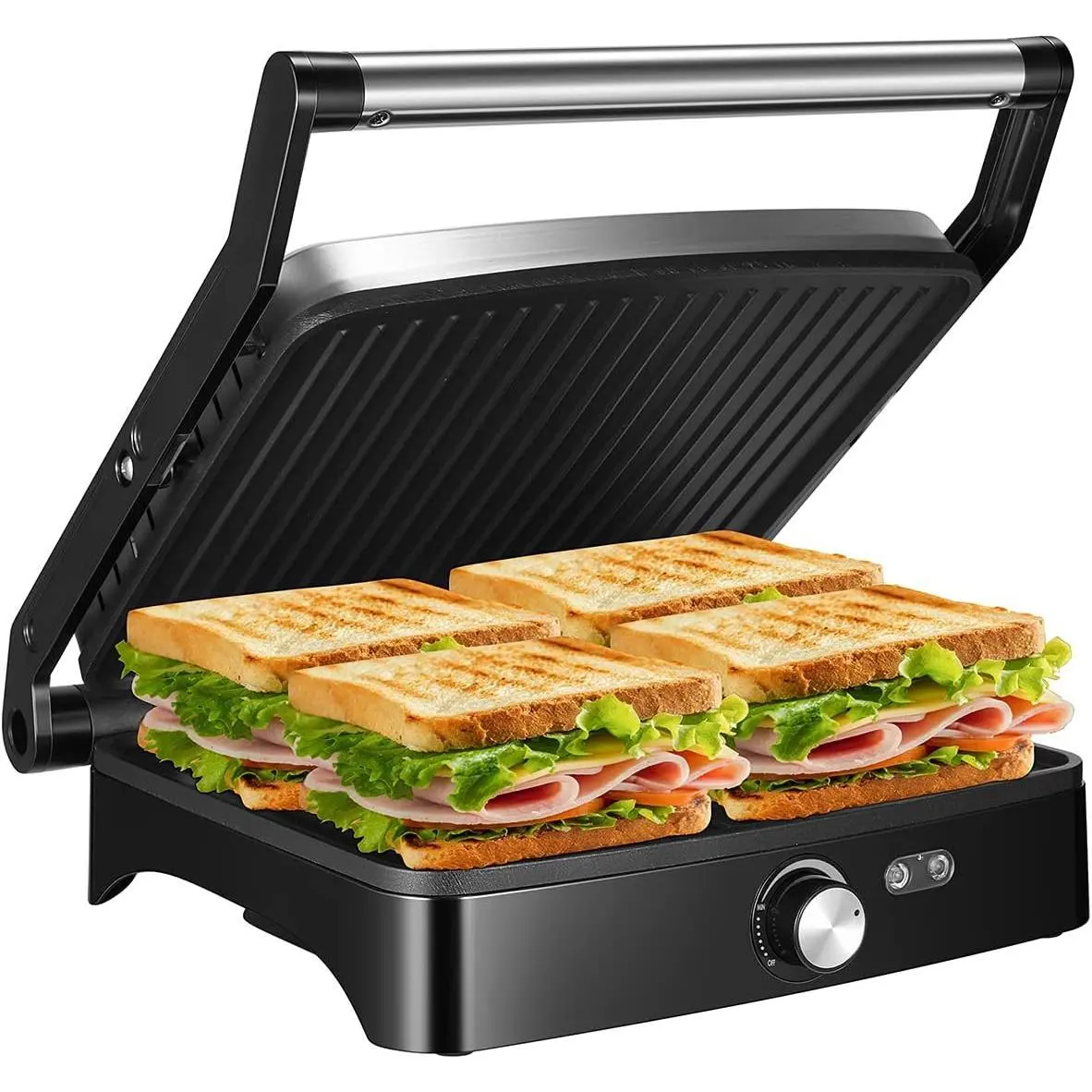 Panini Press Grill Indoor Sandwich Maker with Temperature Setting, 4 Slice Large Non-stick Versatile Grill, 180 Degrees to Fit Any Type or Size of Food, Removable Drip Tray, 1200 W crepe Kitchen Appliances Household Appliances grill for outdoor