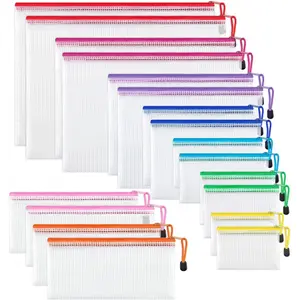 18 Pack 8 Sizes Mesh Pouch, 9 Colors, Waterproof Zipper Bags Document Multipurpose Travel Bags for Office, School, Board Game, Puzzles, Cosmetics, Travel Accessories, and Home Organization