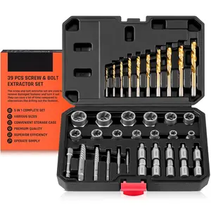 Bolt Extractor Kit, 39 count Easy Out Screw Extractor Set, Left Hand Drill Bit Set, Multi-Spline Extractors, for Removing Damaged, Stripped, Broken, Rusted, Rounded-Off  and Screws