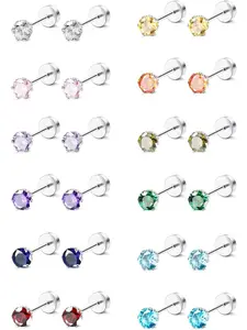 CZ Stud Earrings for Women Men Stainless Steel Cubic Zirconia Screwback Earrings Set Casual Trendy Dainty Fashion Jewelry