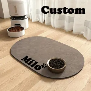 Custom Pet Food Mat with Personalized Name, Diatomite Dog Cat Feeding Mat, Non-Slip Waterproof Spill Proof Absorbent Pad, Easy Clean Pet Placemat for Food Water