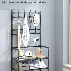 Home daily storage artifact multi-functional simple combination shoe rack door hanger coat rack integrated multi-layer household floor integrated shoe rack shoe rack