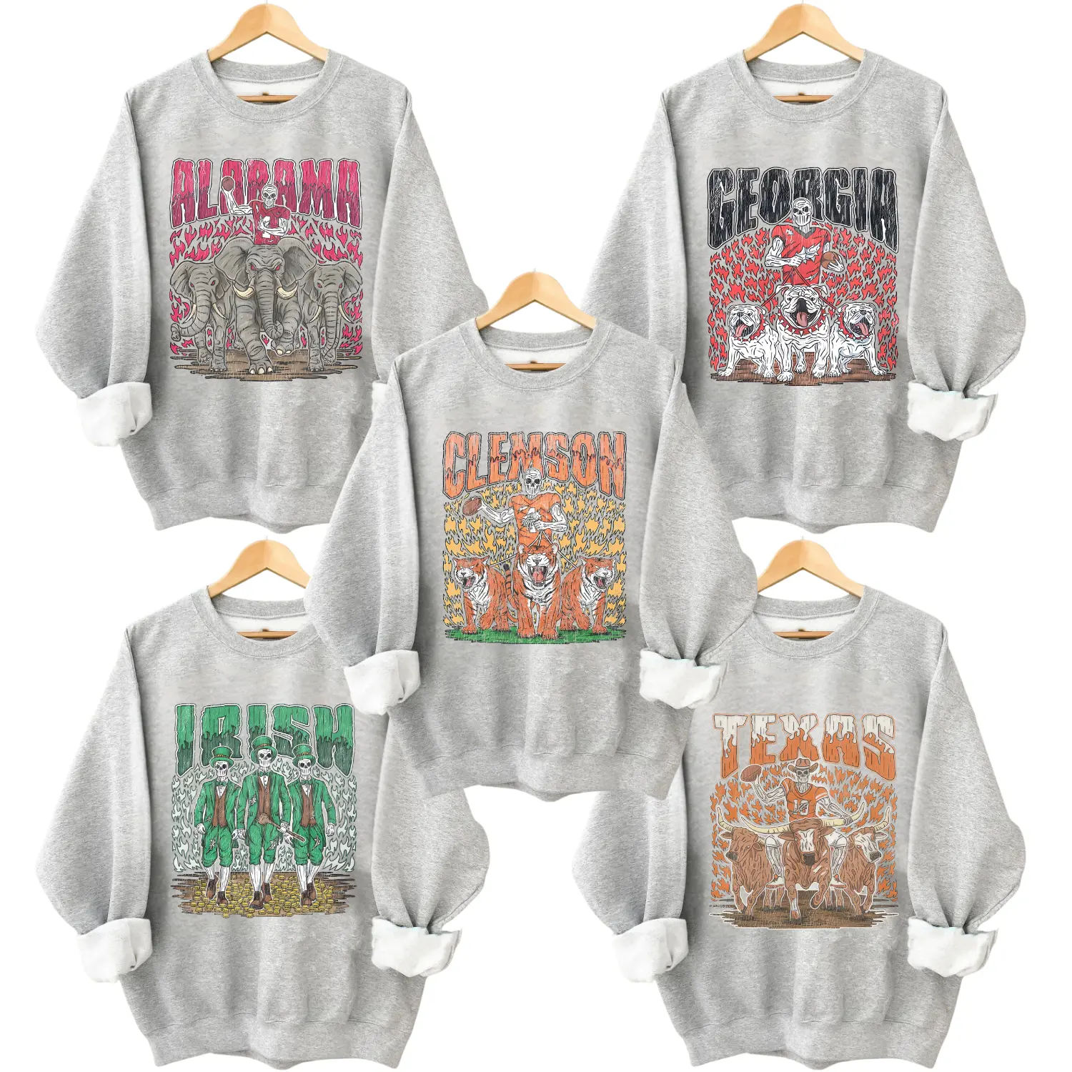 Vintage Skeleton College Football Sweatshirt Ash Grey Crewneck for Men Women, Retro Game Day Graphic Pullover, Classic Sports Fan Unisex - Gifts For Fans Sport