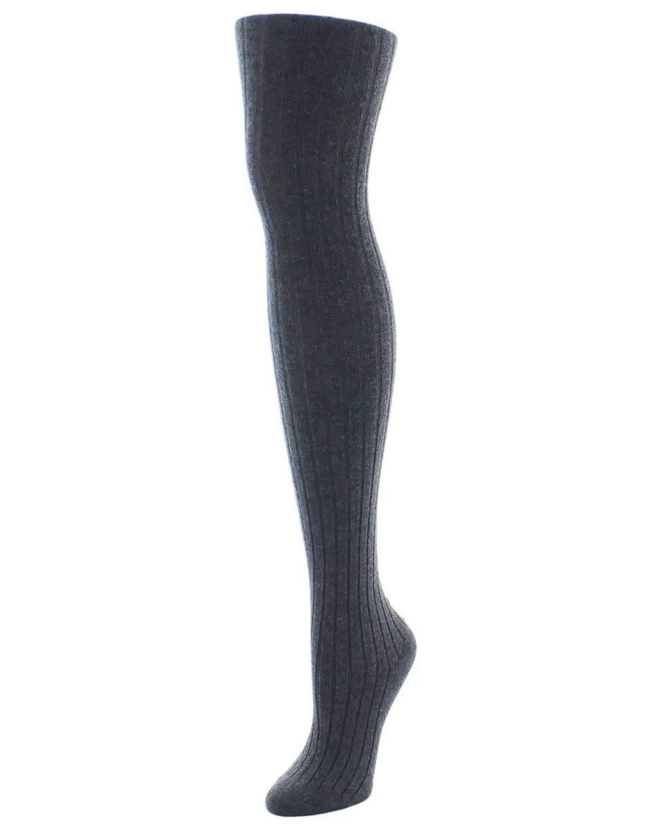 Natori Women's Ultra-Soft Cashmere Blend Tights with Comfort Top Waistband, Wide Rib Knit in Dark Gray Heather, Ribbed Fabric Tights, Lady, Wide Ribbed